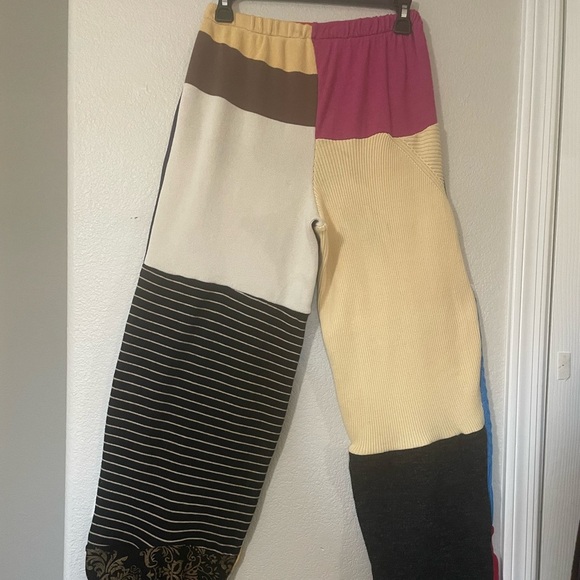 Patchwork up-cycled knit elastic waist full leg pants. All fabrics very soft. - Picture 2 of 16